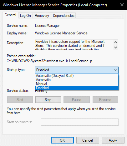 Disable the Windows License Management Service