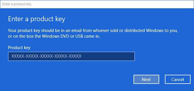 Enter a product key