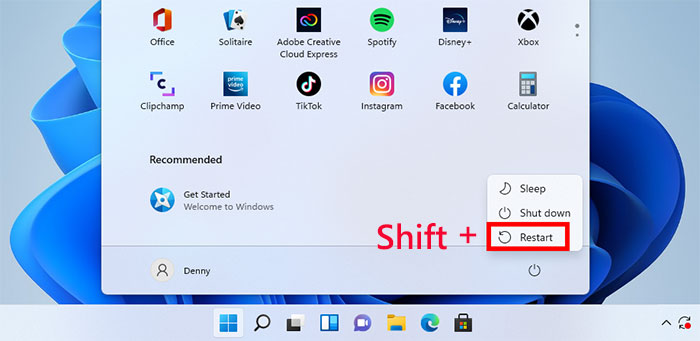 click Restart while holding Shift