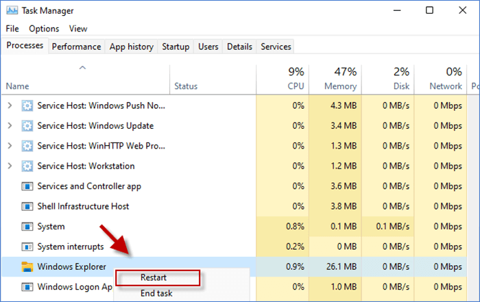 restart Windows Explorer