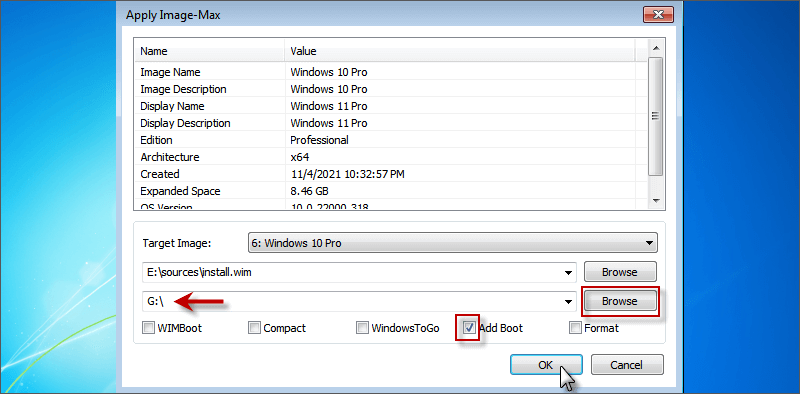 choose installation location and tick add boot option