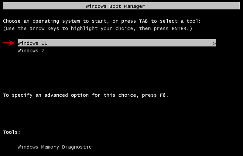 choose to boot Windows 11 or Windows 7
