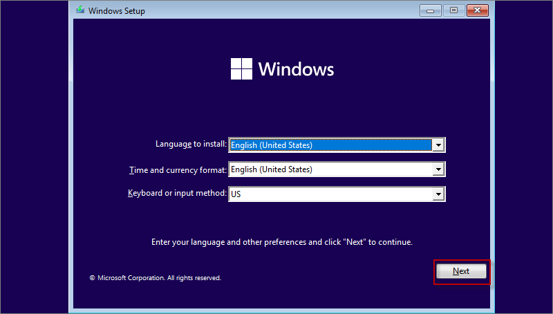 click Next to set up Windows 11