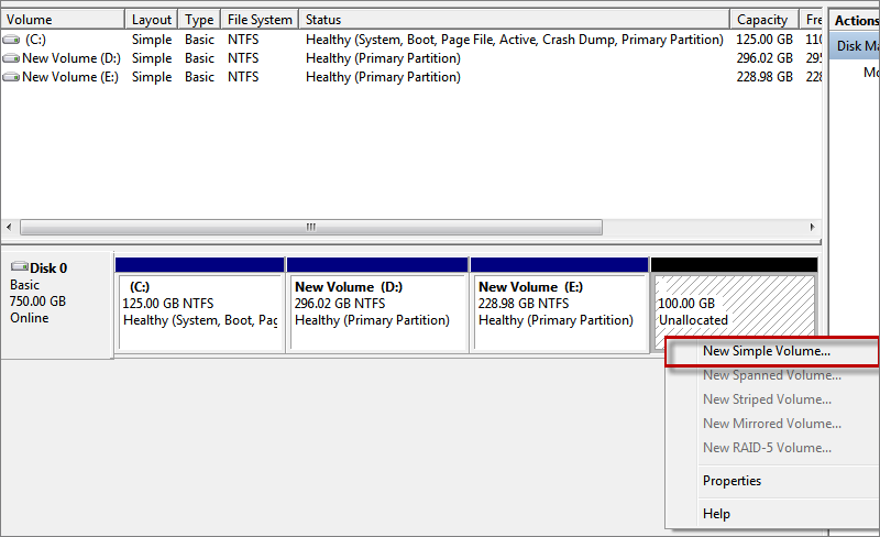 right click the unallocated volume and choose New Simple Volume