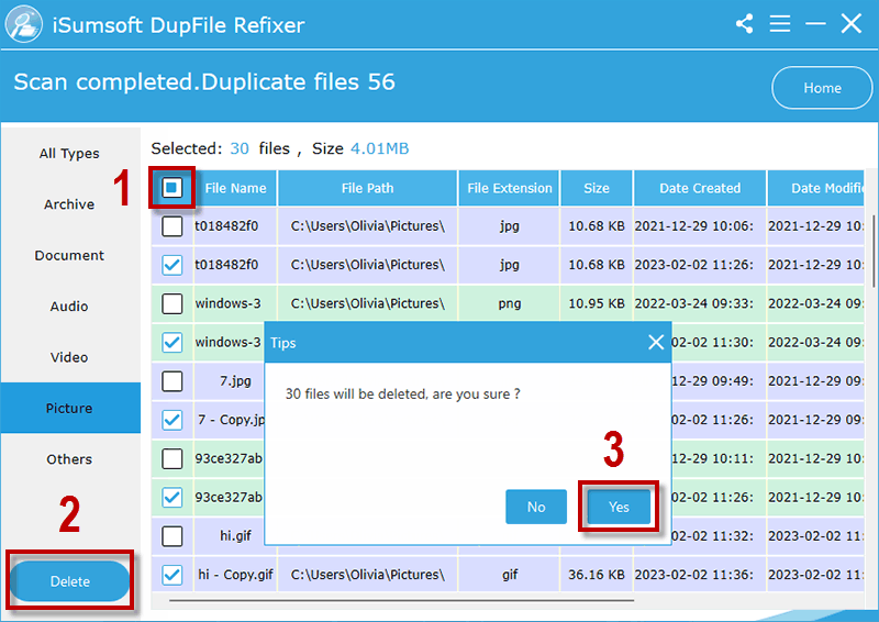 select all duplicate photos to delete