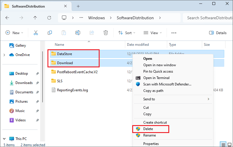 delete windows update caches