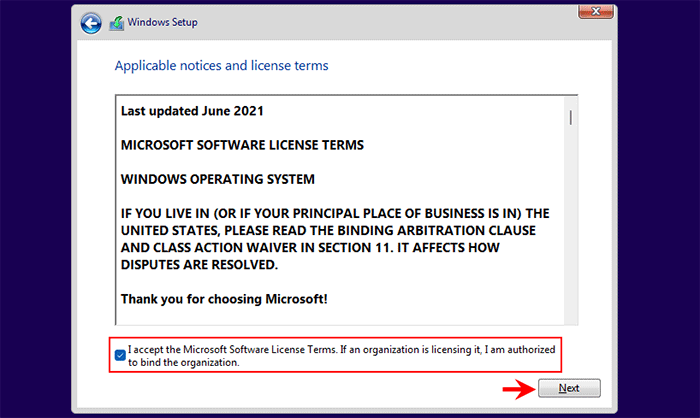 accept Microsoft software license