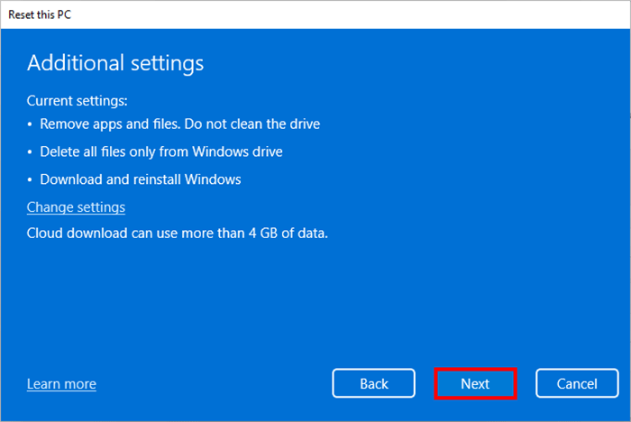 confirm settings and click Next