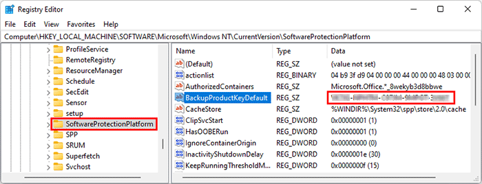 find Windows 11 product key in Registry
