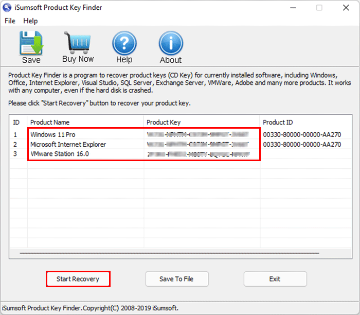 click Start Recovery to find Windows 11 product key