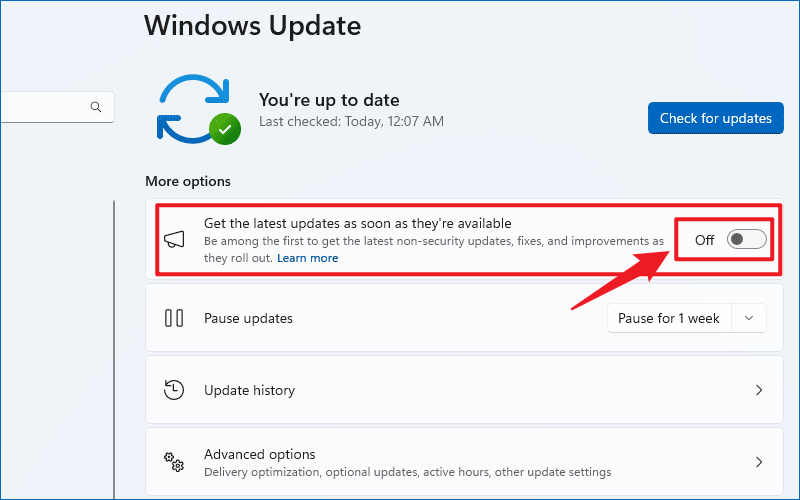 turn on windows update notification