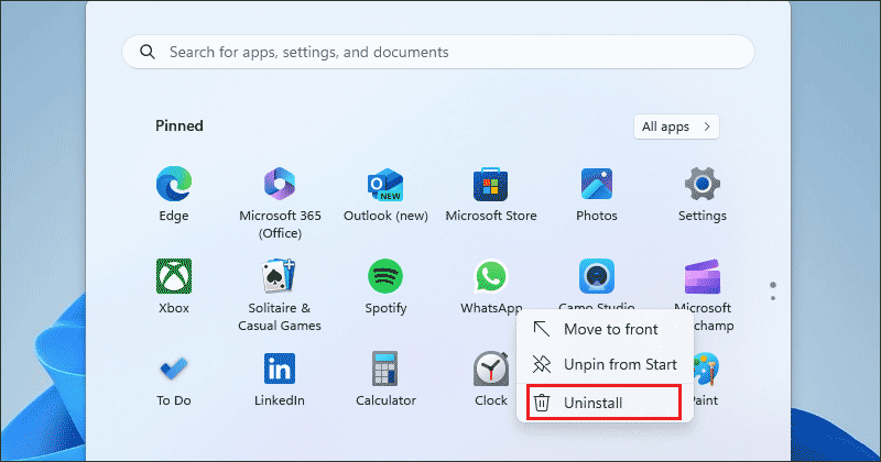 uninstall unwanted pinned apps