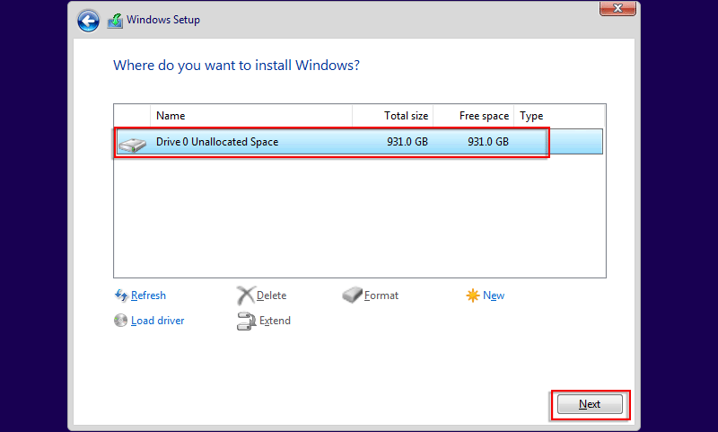 select a location to install windows11
