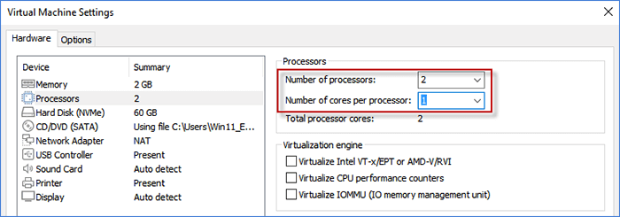 Adjust VM CPU for Windows 11