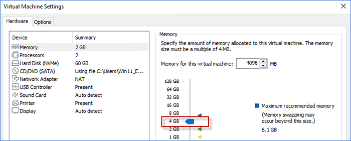 Adjust VM Memory for Windows 11
