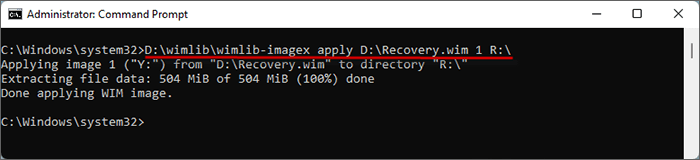 apply current Recovery.wim file to R drive of the new m-2 ssd