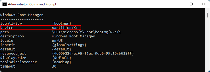 The original configuration path of S:\EFI\Microsoft\Boot\BCD file.