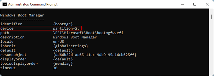 The modified configuration path of S:\EFI\Microsoft\Boot\BCD file 1