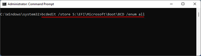  check the configuration of S:\EFI\Microsoft\Boot\BCD file. 
