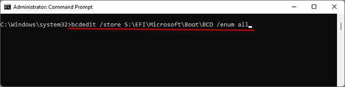  view all the modified configuration information of S:\EFI\Microsoft\Boot\BCD file