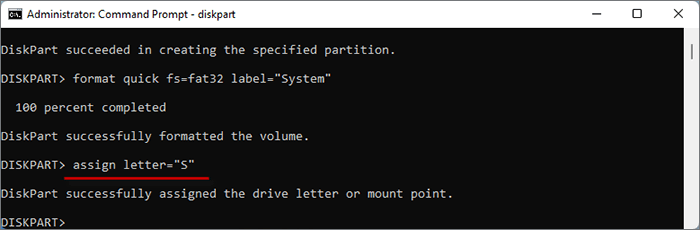 set efi system partition as S drive