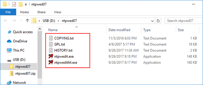 NTPWEdit program on USB drive