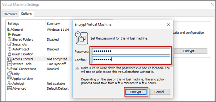 enter and confrim password  and click on Encrypt