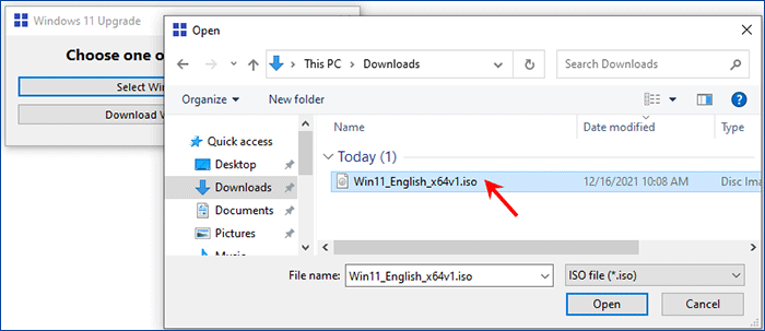 select Windows 11 ISO file