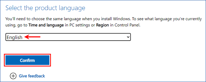 select language and click Confirm