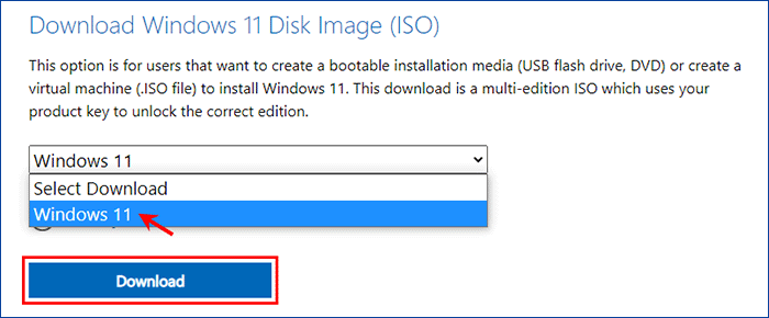 select Windows 11 and click Download