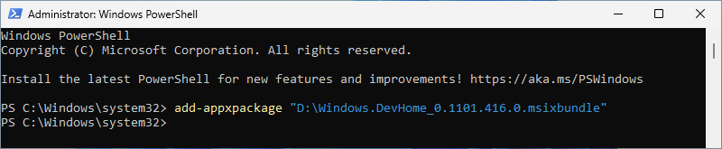 Install Dev Home successfully