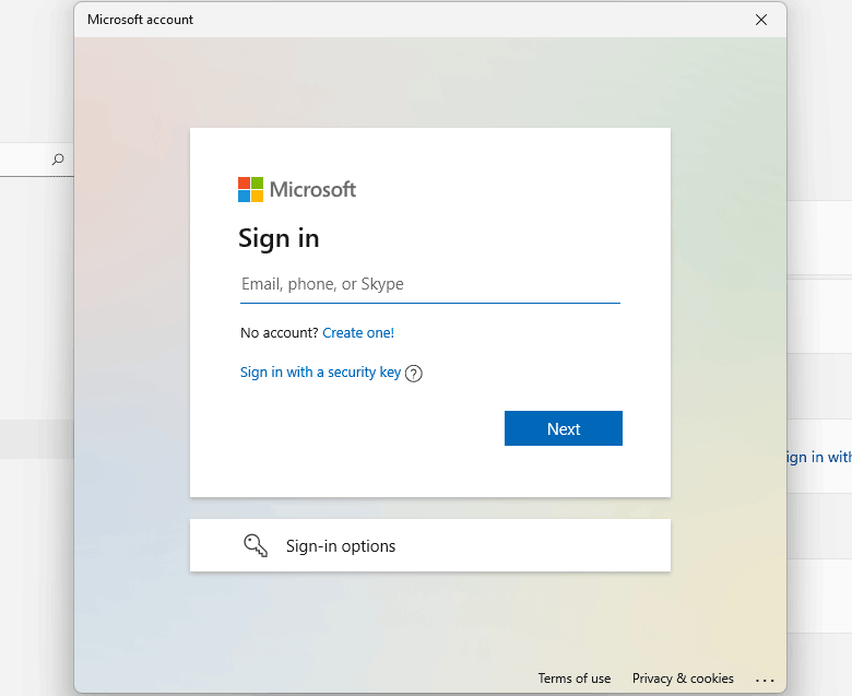 sign in to the microsoft account