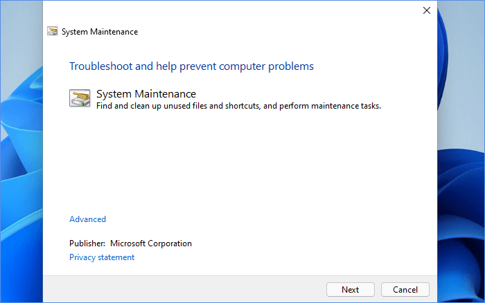 Wait until System Maintenance clean up unused files and shortcuts on PC