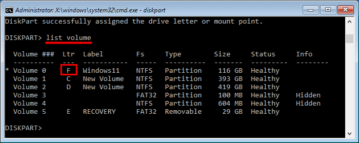 list volume and check OS drive letter