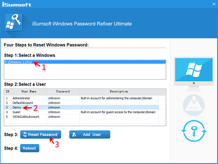 select user and click Reset Password