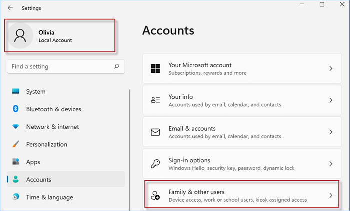 Windows Key + I and choose Family & other users option
