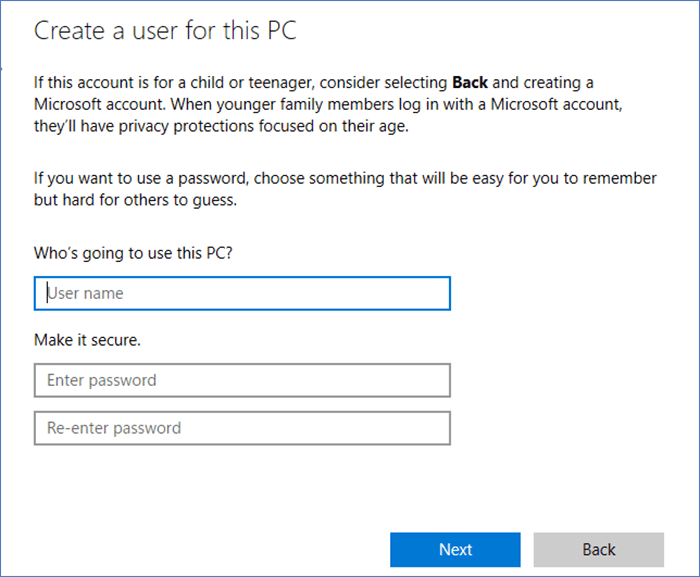 Set your account name and password