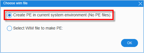 choose Create PE in current system environment