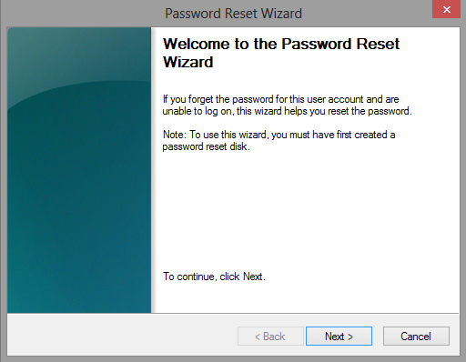 Surfac Password Reset Wizard