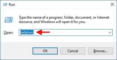 type netplwiz in Run box