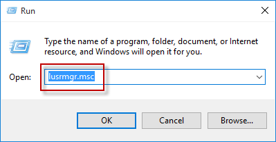 Opening lusrmgr.msc in Run dialog