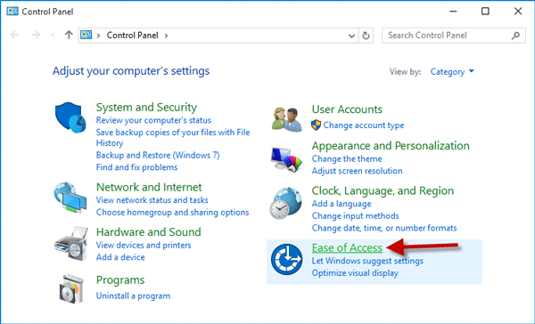 Ease of Access in Control Panel