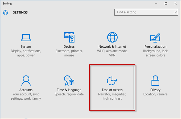 Ease of Access in Settings