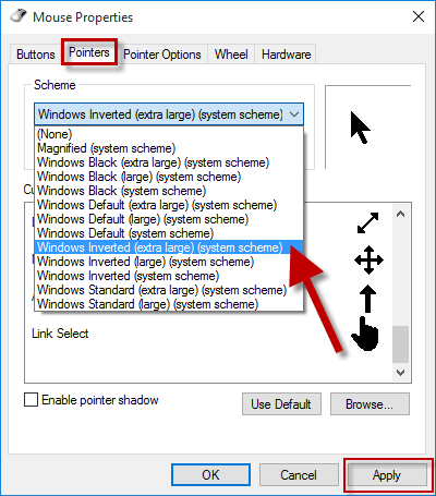 Select pointer scheme
