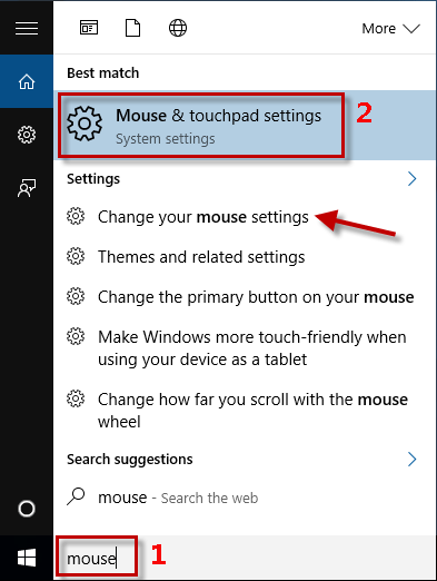 Search for mouse settings