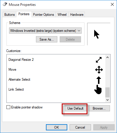 Use default mouse settings