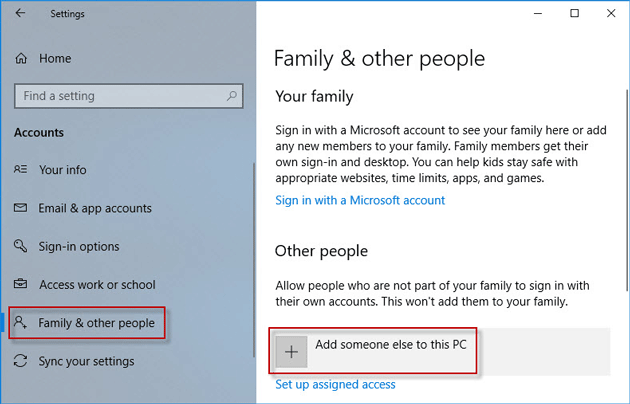 Add someone else to this PC