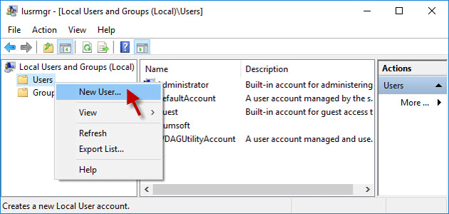 New User in Local Users and Groups
