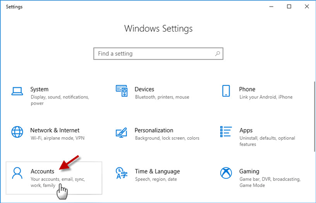 Select Accounts in Settings