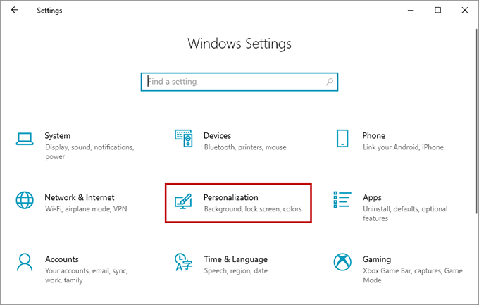 Windows 10 Personalization settings